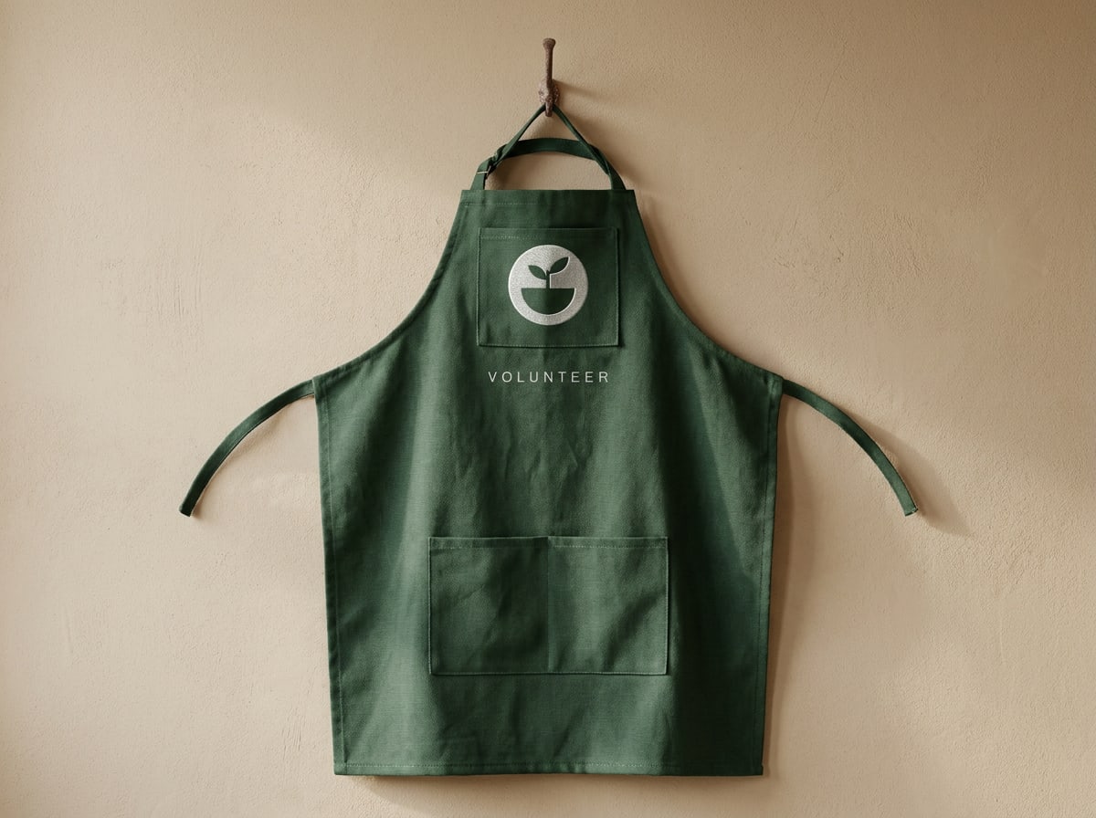 Forest volunteer apron with the mark embroidered in Cream