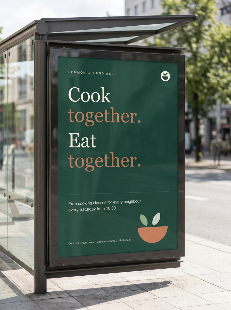 A3 poster for the cooking classes: Display type at full volume, Clay for every second line, details in Inter.