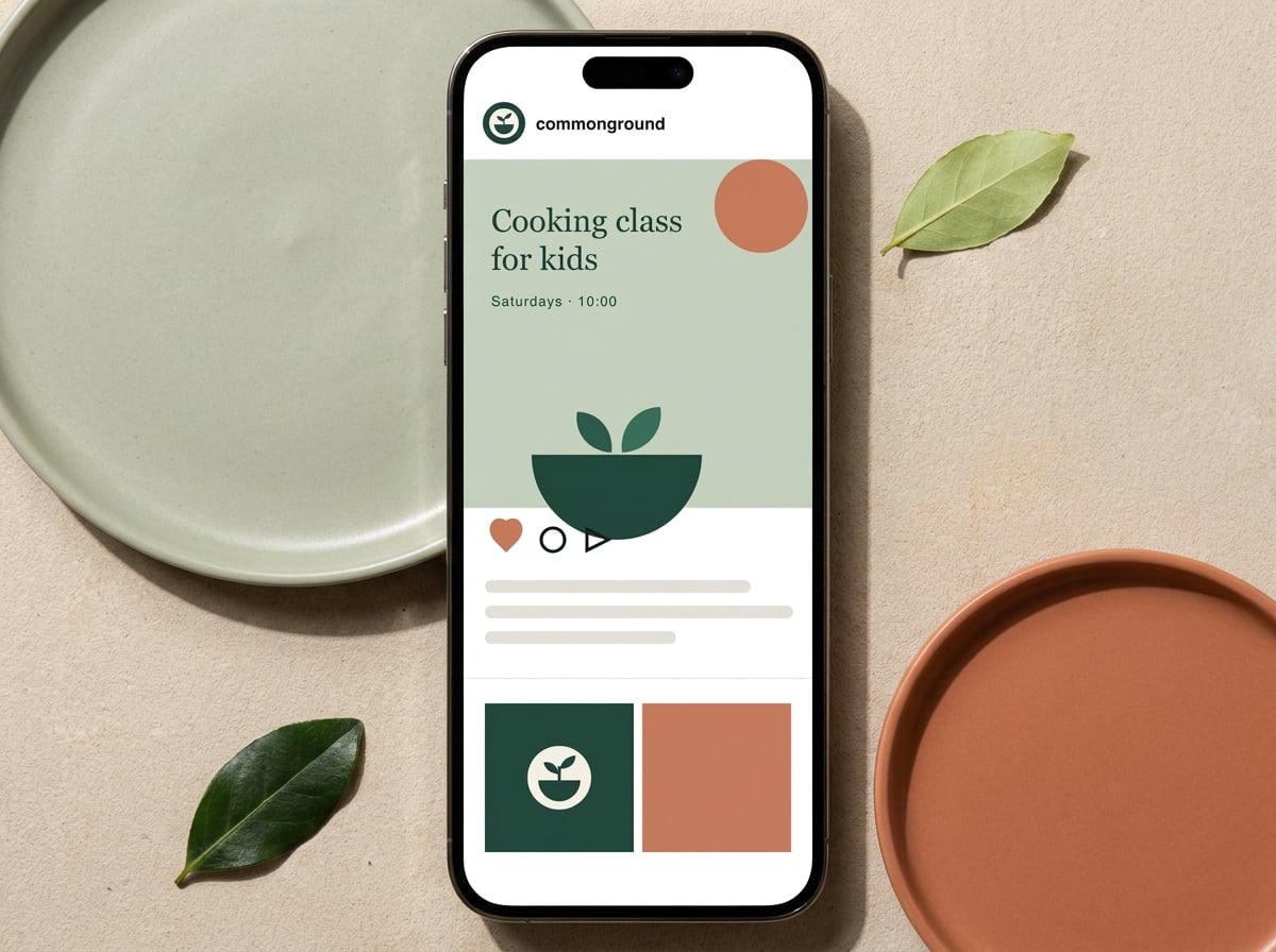 Phone showing an Instagram post about cooking classes for kids