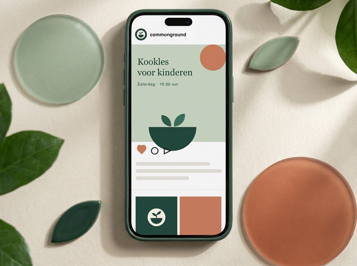 Telefoon met een Instagram-post over kookles voor kinderen