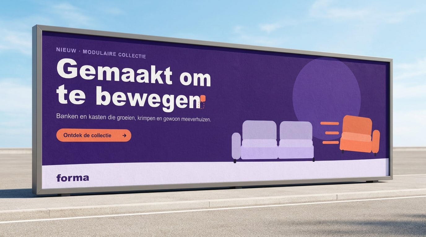 Billboard: campagnelijn links, de bank rechts, het woordmerk in de Mist-vloerbalk.