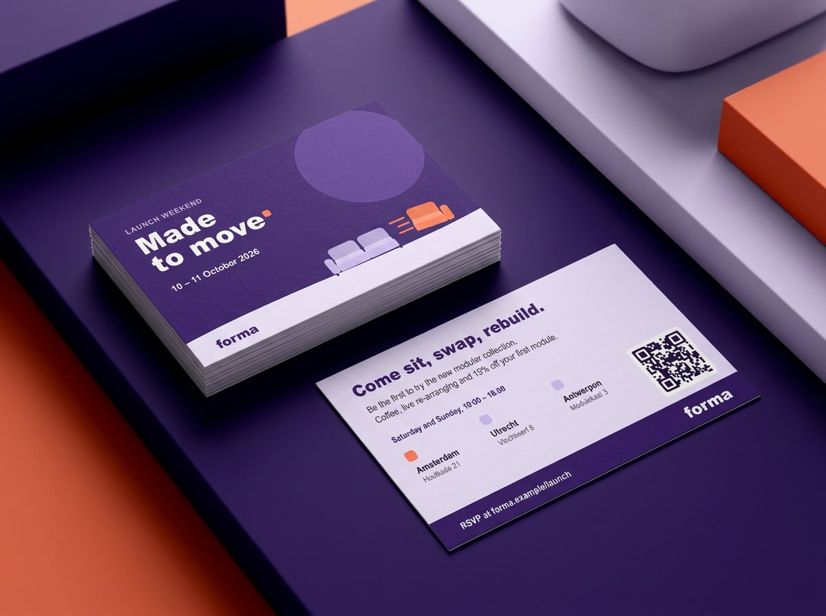 Launch weekend invitation, front and back.